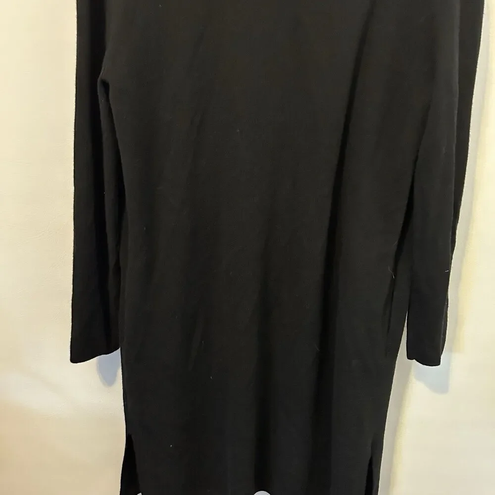 MM Lafleur womens M merino wool long line open front black cardigan sweater